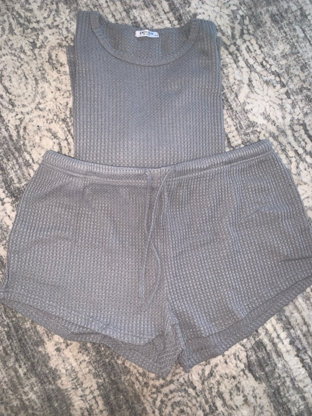 🆕-Ekouaer Waffle Knit Loungewear Set - Light Gray